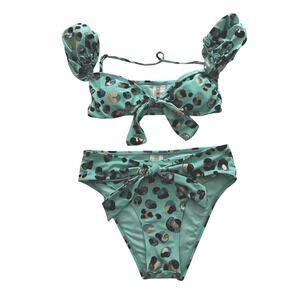 Womens Girls BCBG Two Piece Swim Suit Bikini Swimwear Abstract Print Teal XS EUC